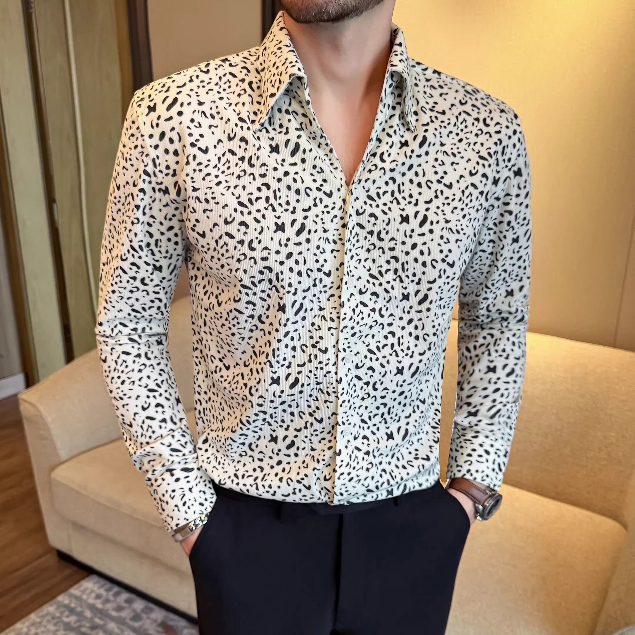 長袖 シャツカラー スタンダード丈 総柄 シャツ 2color KA1315