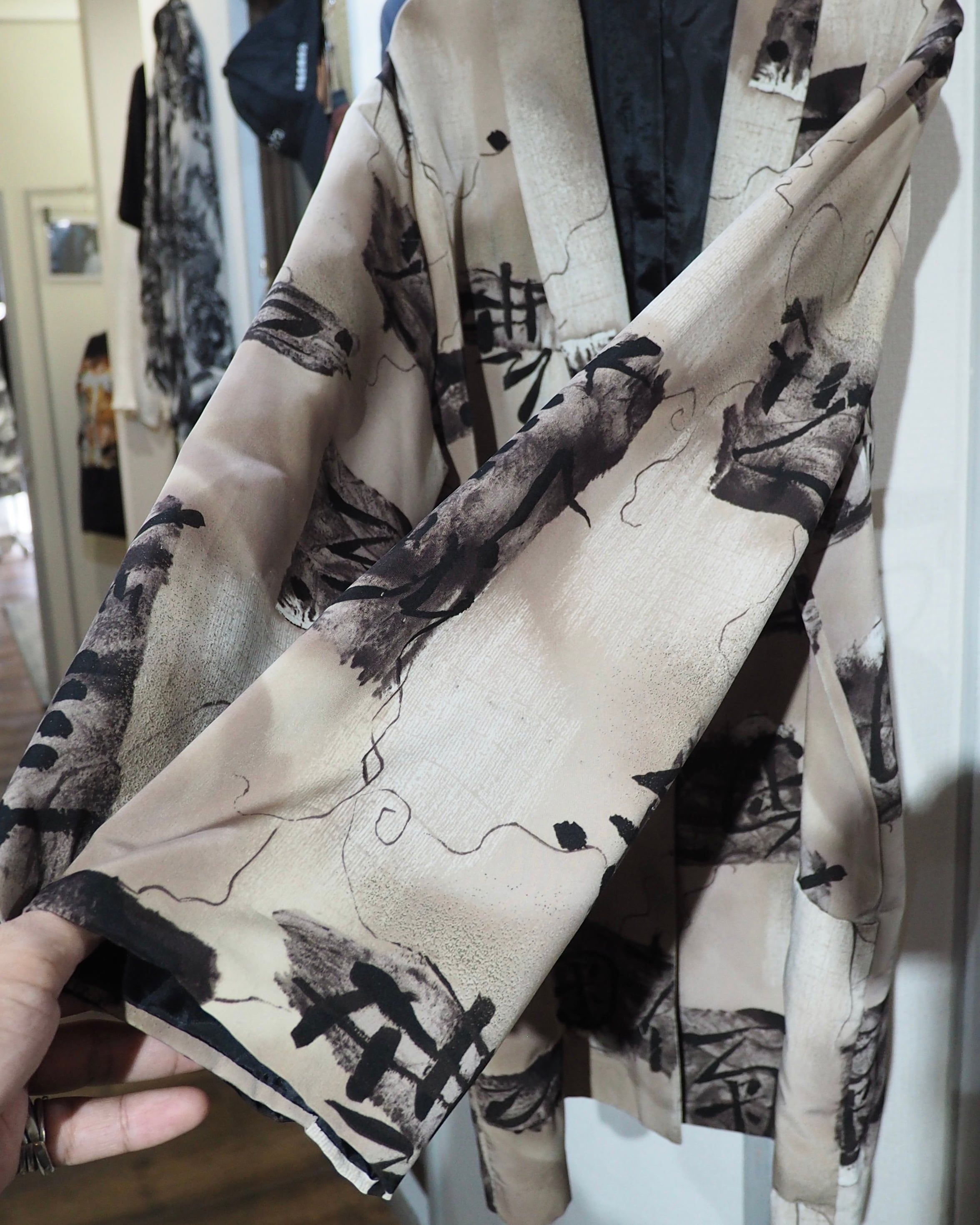 1980 - 90s " 漢字 " Ink painting vintage Easy Tailored jacket