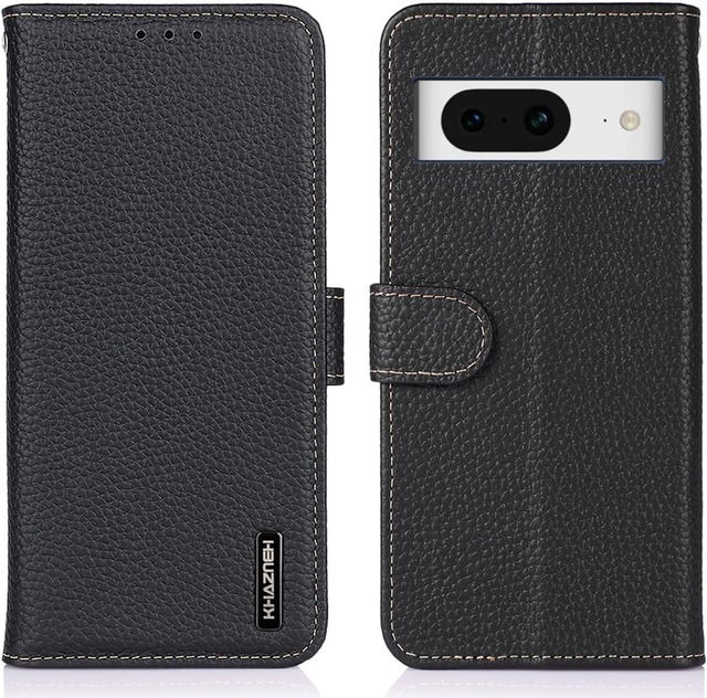 for Google Pixel 8 ケース 手帳型 本革 for グーグル ピクセル8 カバー 本革 財布型 シュリンクカーフレザー 高級本皮 ライチ柄 良い触り心地 サイドマグネット式 2枚カード収納 横置きスタンド機能 耐衝撃 XJUN ブラック