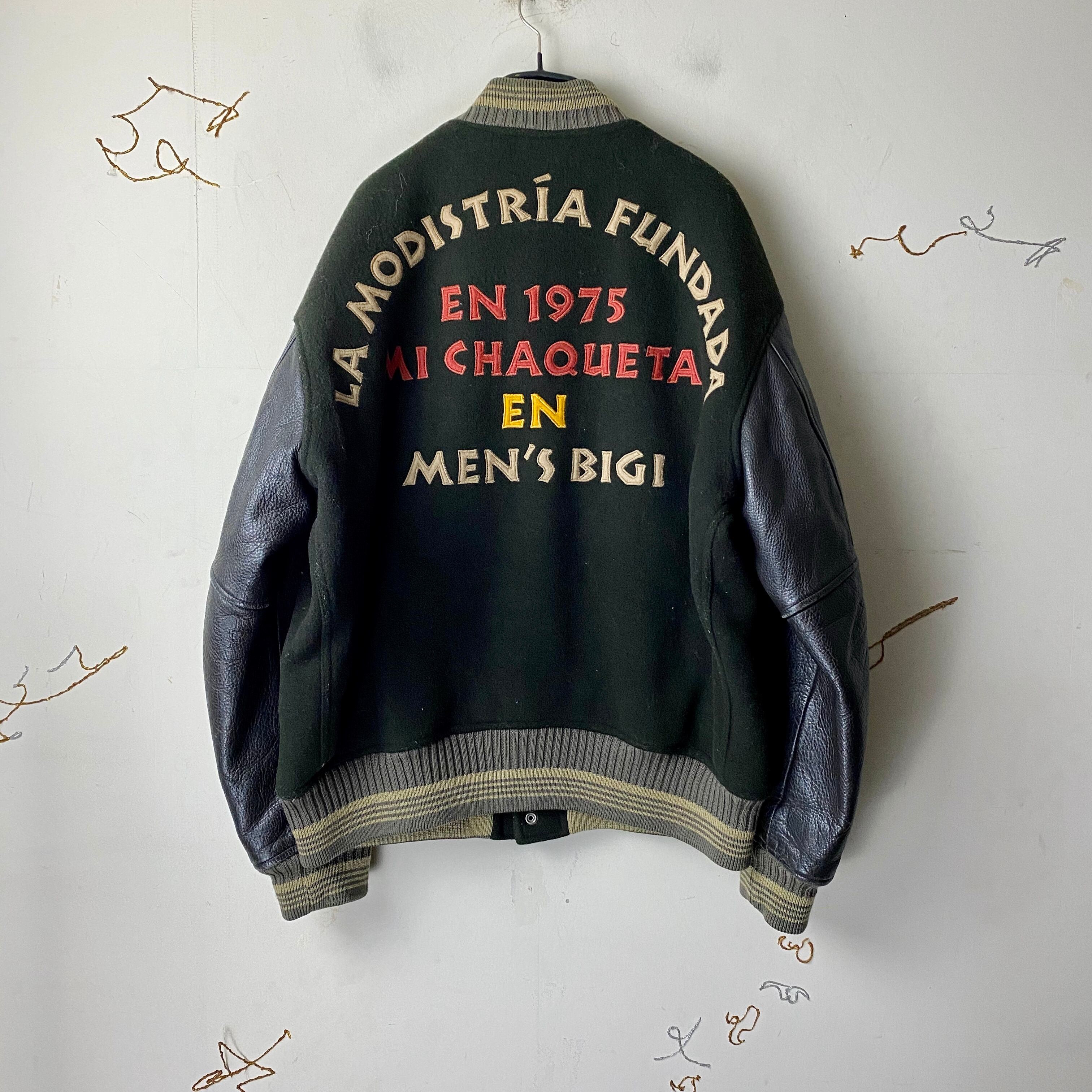 old MEN'S BIGI leather sleeves stadium jacket | NOIR ONLINE
