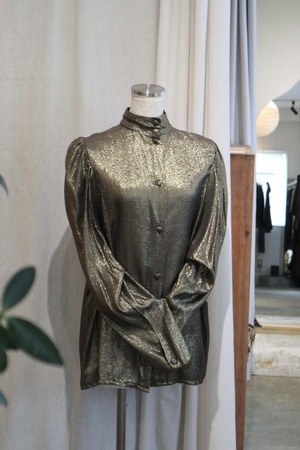 gold glitter stand-collar blouse