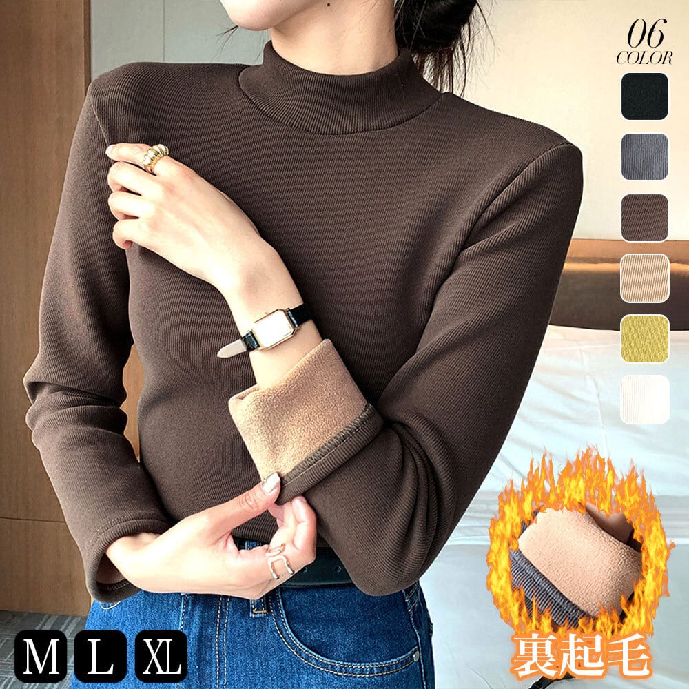 裏起毛 ハイネック Tシャツ レディース 韓国 防寒 保温 秋冬