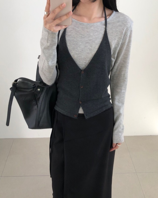 レイヤード風ホルターニットトップスセット