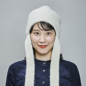 【2026AW】モヘア混耳付きニットワッチ｜オフホワイト／ベージュ／ブラック／レッド　　Mohair-Blend Ear-Flap Knit Beanie　