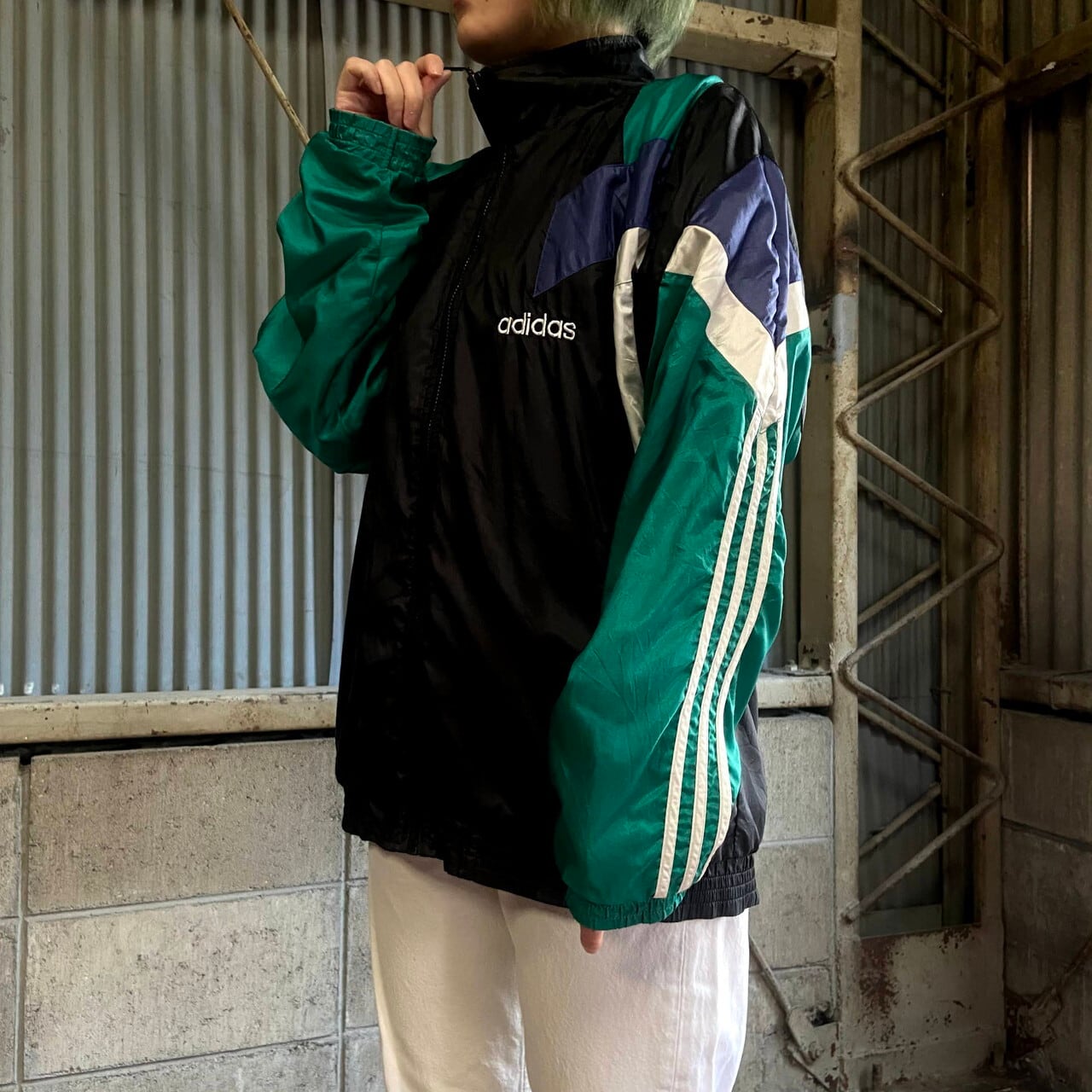 adidas アディダス 90s グリーン 太ラインジャージ トラック