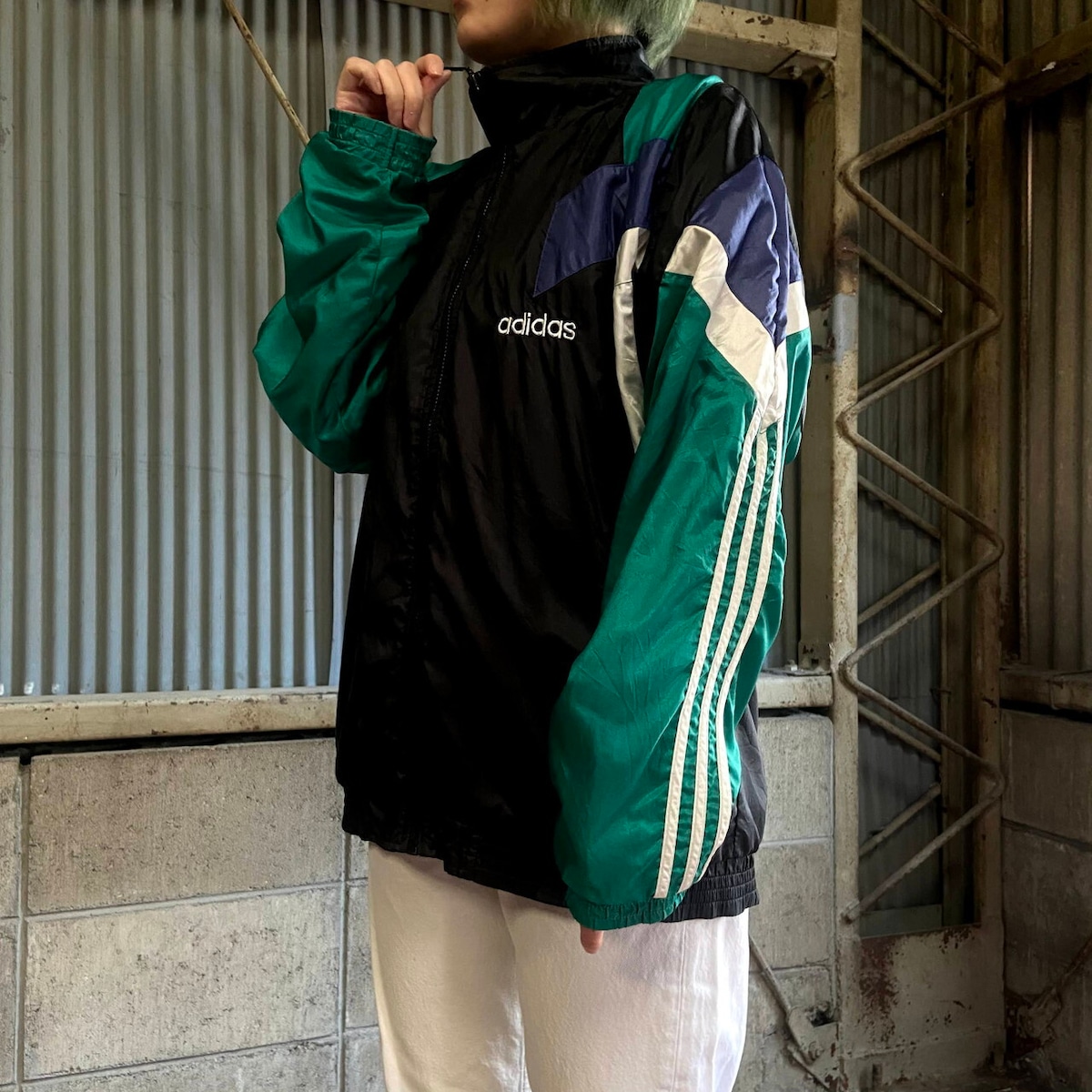 80〜90年代 adidas アディダス ロゴ刺繍 ナイロンジャケット メンズL 