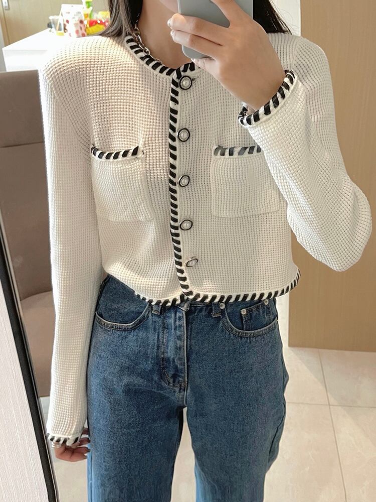 カーディガンセーター コート オータムショートスタイルカラーウール ロング 秋物 ビッグFスモールZ韓国17082045186