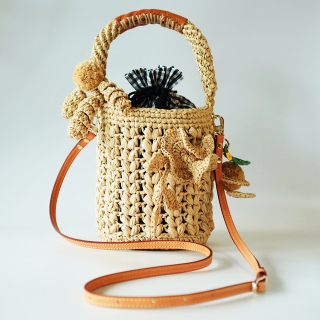 Raffia Bucket Bag with Signature Charm