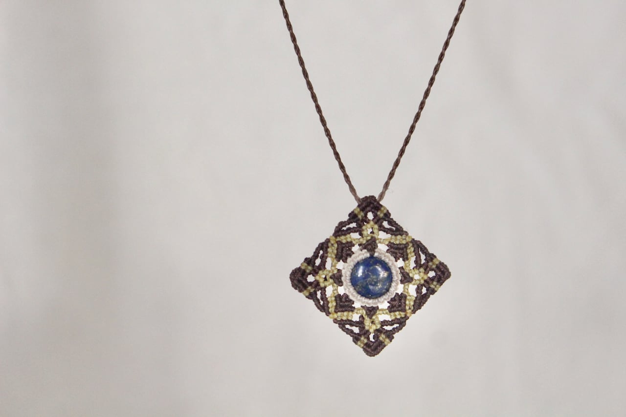 Lapis lazuli micro macrame mandala pendant