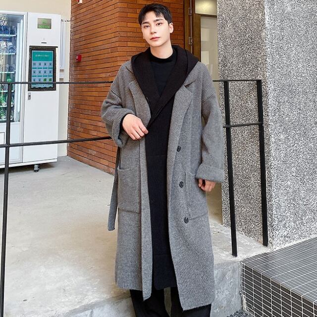 予約販売】ニットコート ロング丈 コーディガン メンズ ブラック 予約販売】ニットコート ロング丈 コーディガン メンズ ブラック