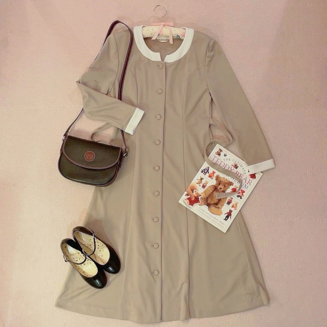 sand beige white cuffs one-piece