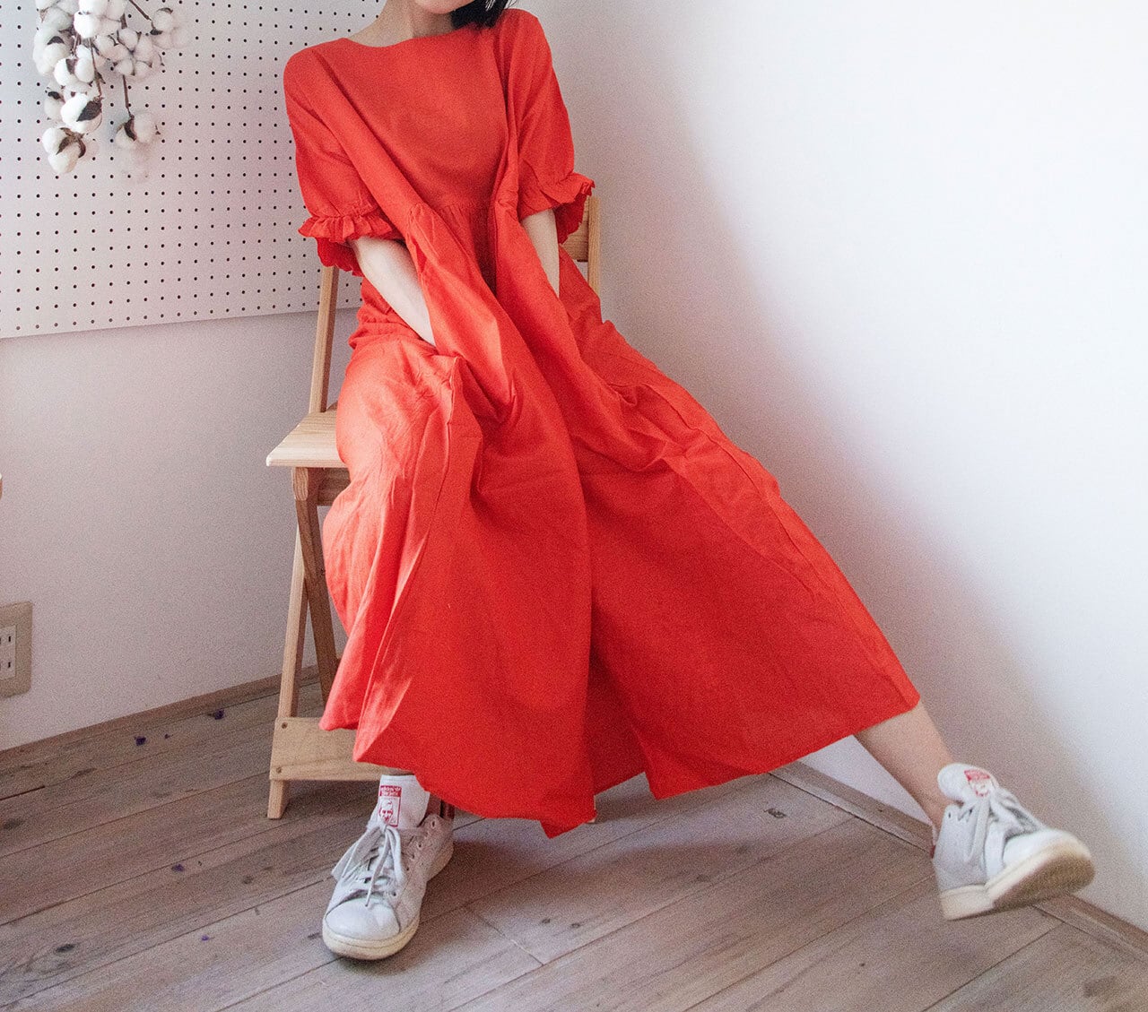 インド綿★袖フリルワンピース