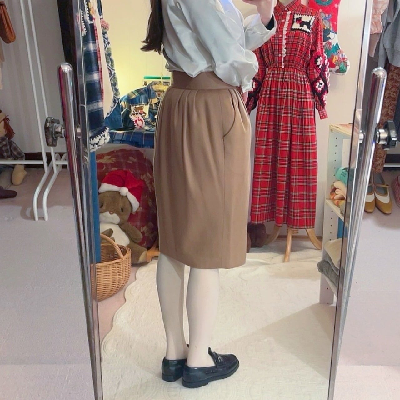 cream beige front button skirt