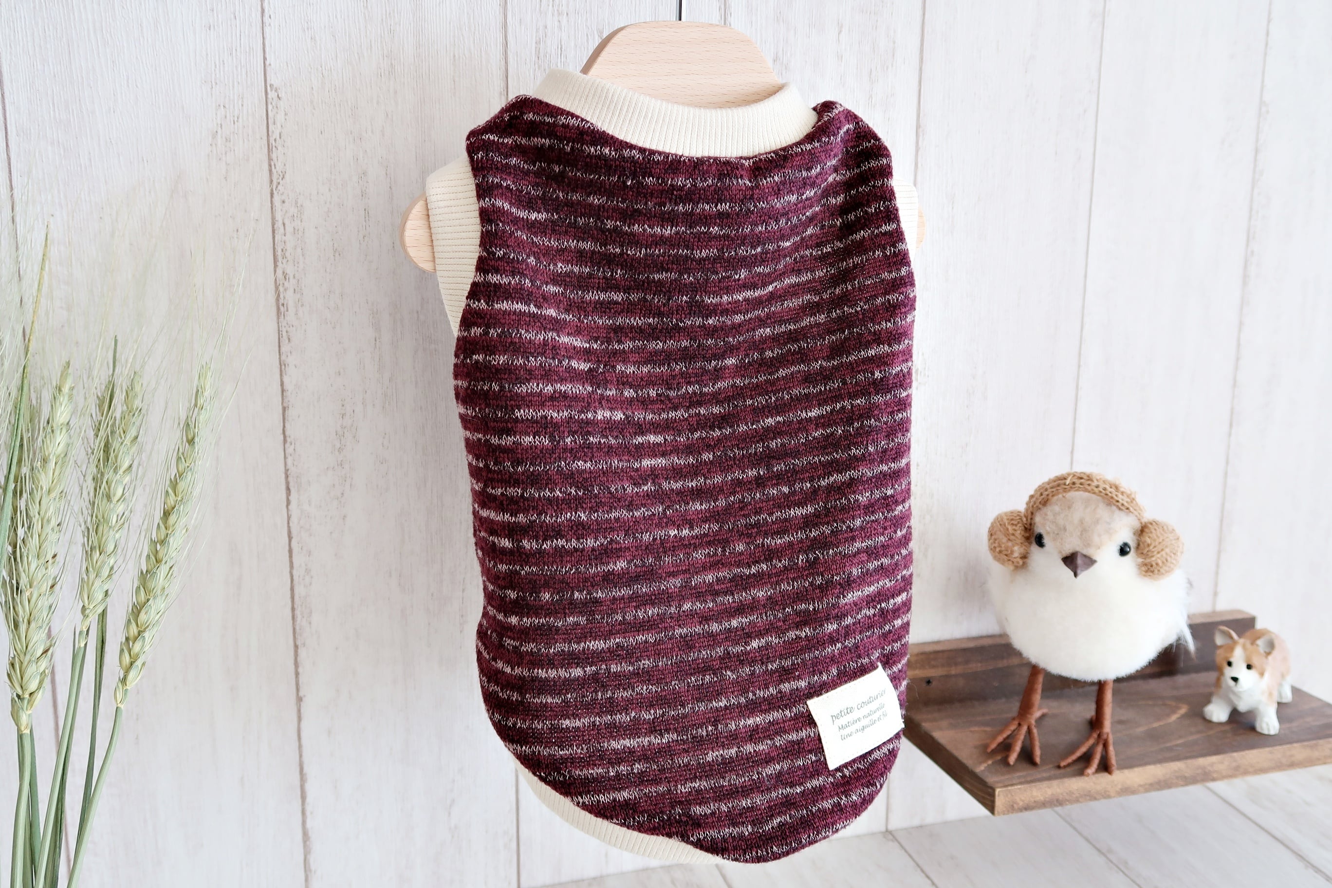 犬服 ❁セミオーダー❁ ふんわり裏起毛ニット グレープボーダー ☆新色