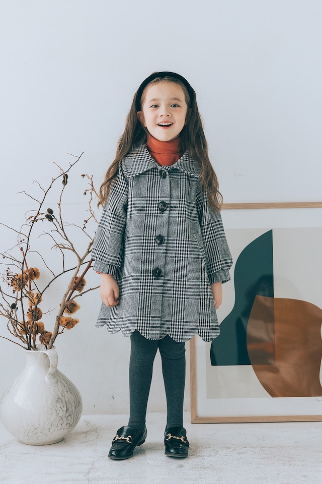 【120~140size】ヘムスカラップコート〈Black check〉