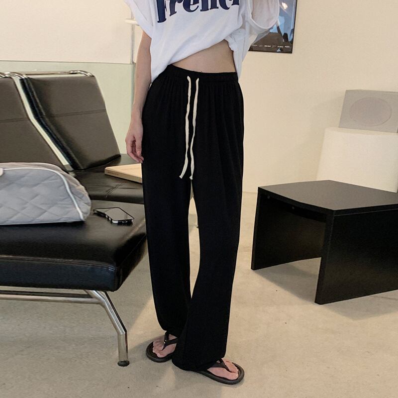 ブラックパンツ スプリングオータムハイウェストウェストルーズカジュアル 春物 秋物 試着室59810027033