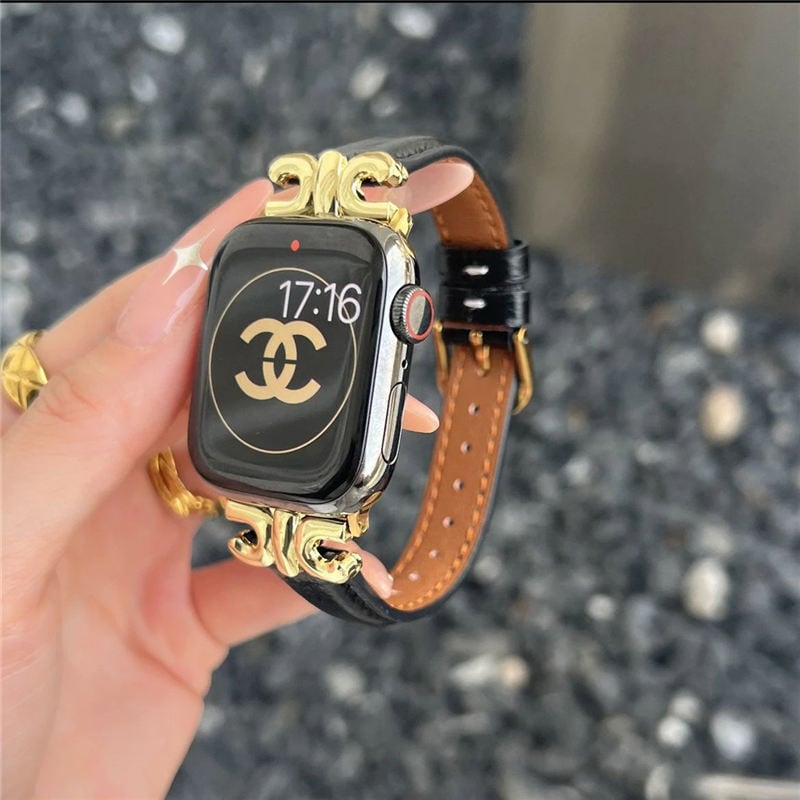 AppleWatchキラキラGOLDカバーケースアップルウォッチ黒レザーバンド