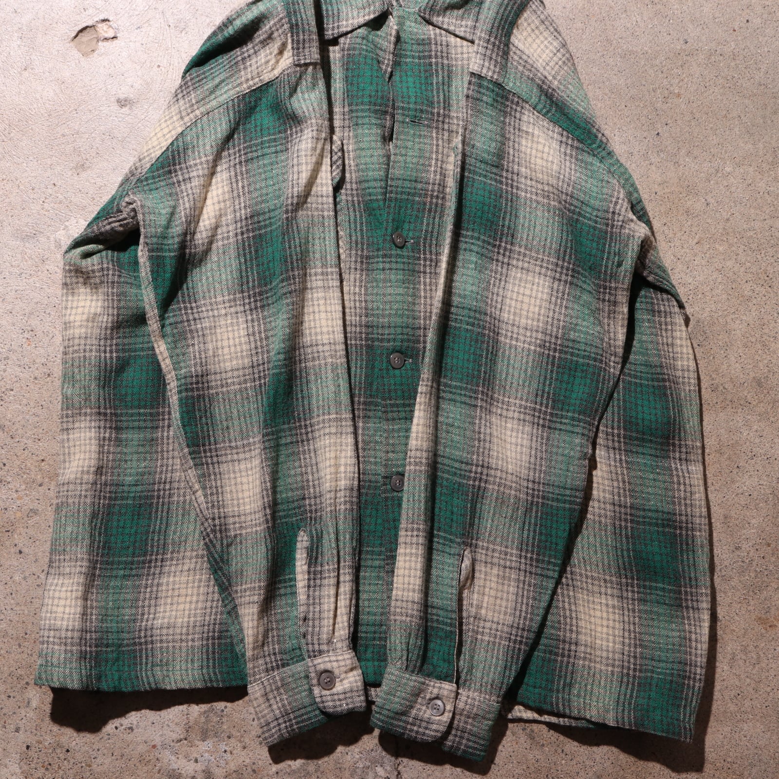 L 50s Arrow 米国製 ウールレーヨン オンブレシャツ アロー チェック  