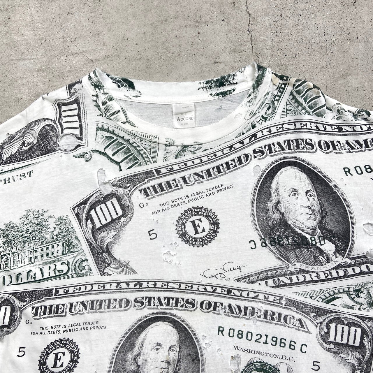 90年代 100 Dollar Bill 旧100ドル札 ベンジャミン・フランクリン オールオーバープリントTシャツ メンズXL相当 古着 90s  シングルステッチ ヴィンテージ VINTAGE お金 お札 白【Tシャツ】/ホワイト【SS2408-20】 | cave 古着屋【公式】古着通販サイト  90s Dollar Bill ...