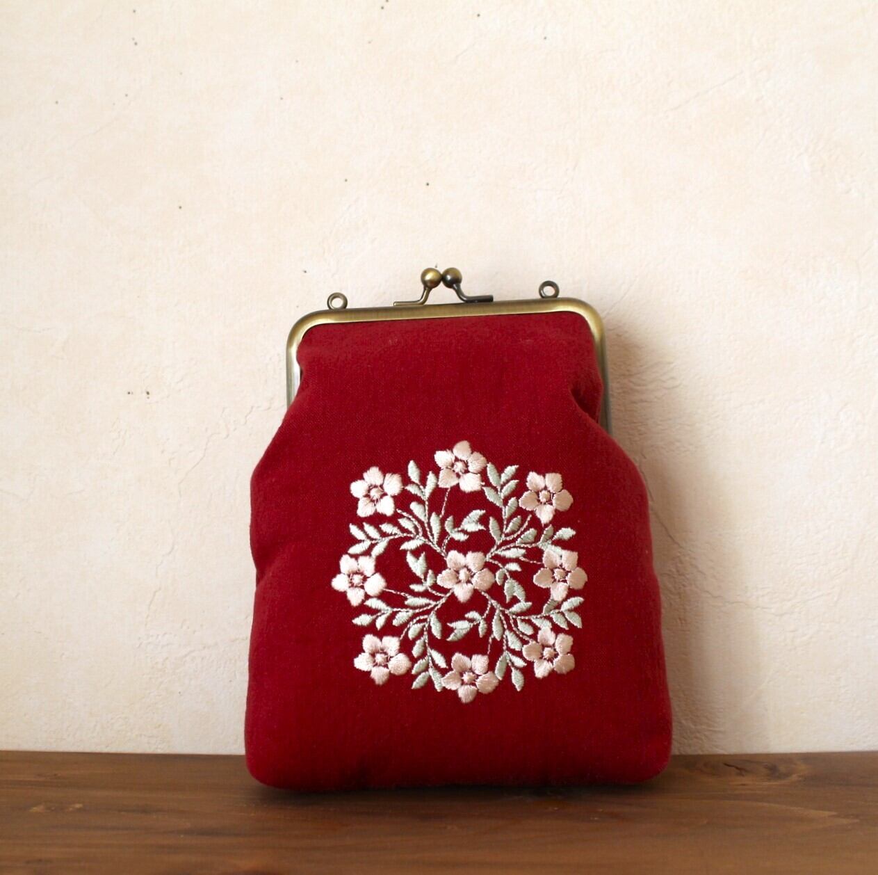 限定コラボ商品：la mere cotton×まめかわ工房 オリジナル刺繍のがま口 