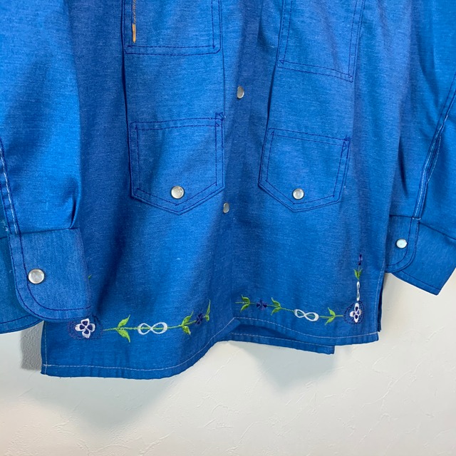 ビンテージ 70s 刺繍 古着 ヒッピー リメイク ウエスタンシャツ 