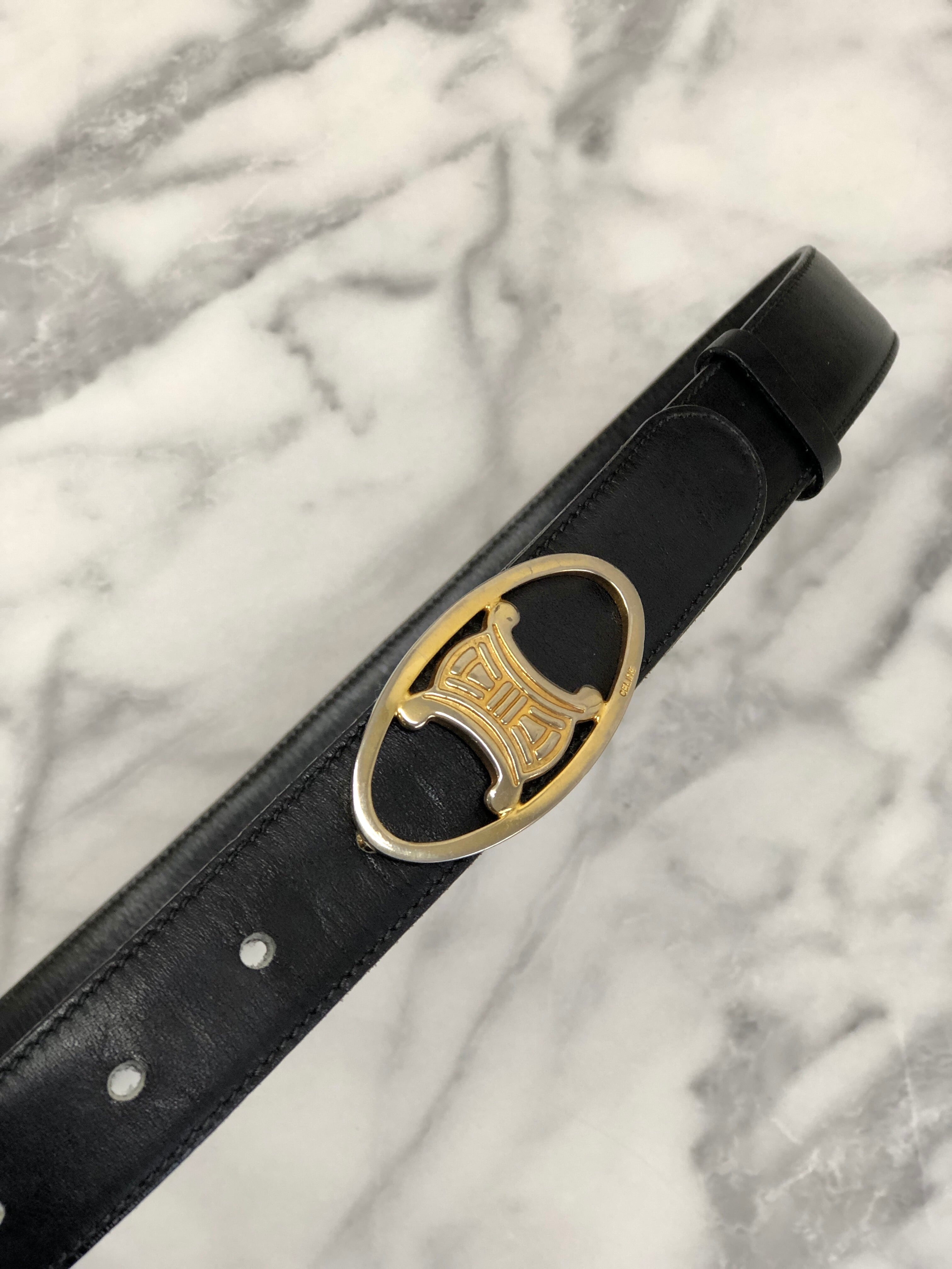 CELINE セリーヌ トリオンフ レザー ベルト ブラック vintage