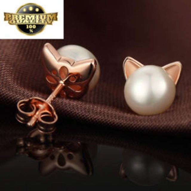 【送料無料】スタッドイヤリングスターリングシルバーパールcute cat stud earrings  925 sterling silver freshwater cultured cat pearl