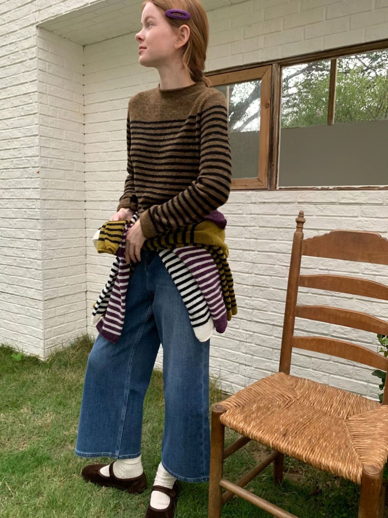 Duveteux Wool-Blend Border Knit F0869
