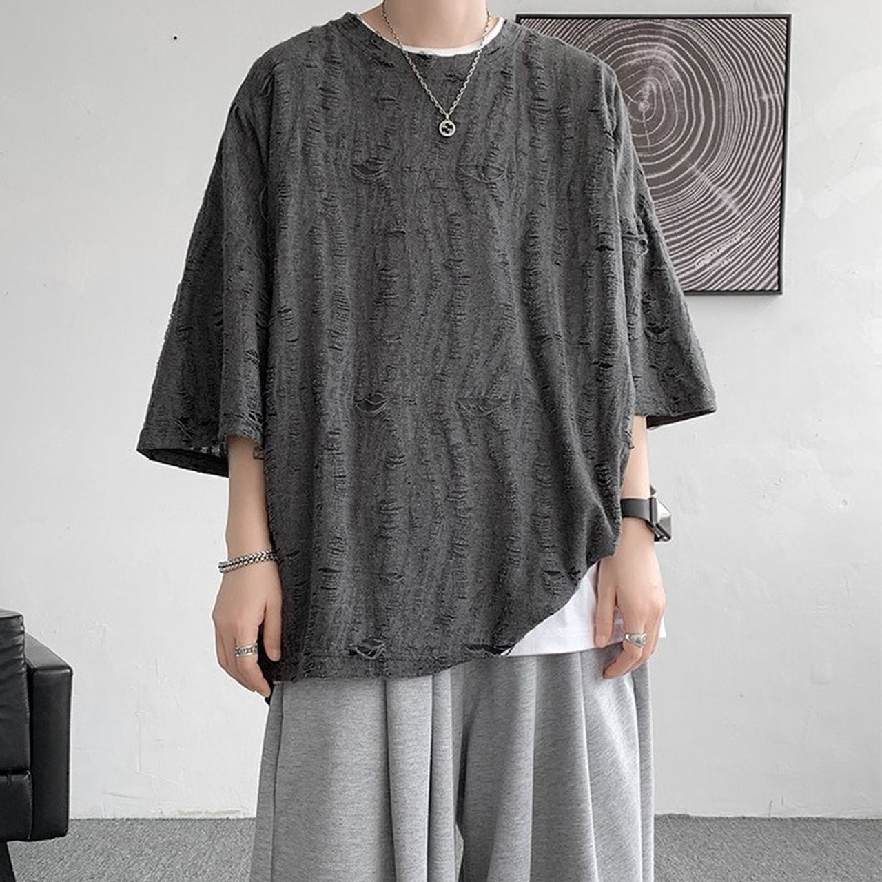 Distressed design short-sleeved T-shirt(MT1536)