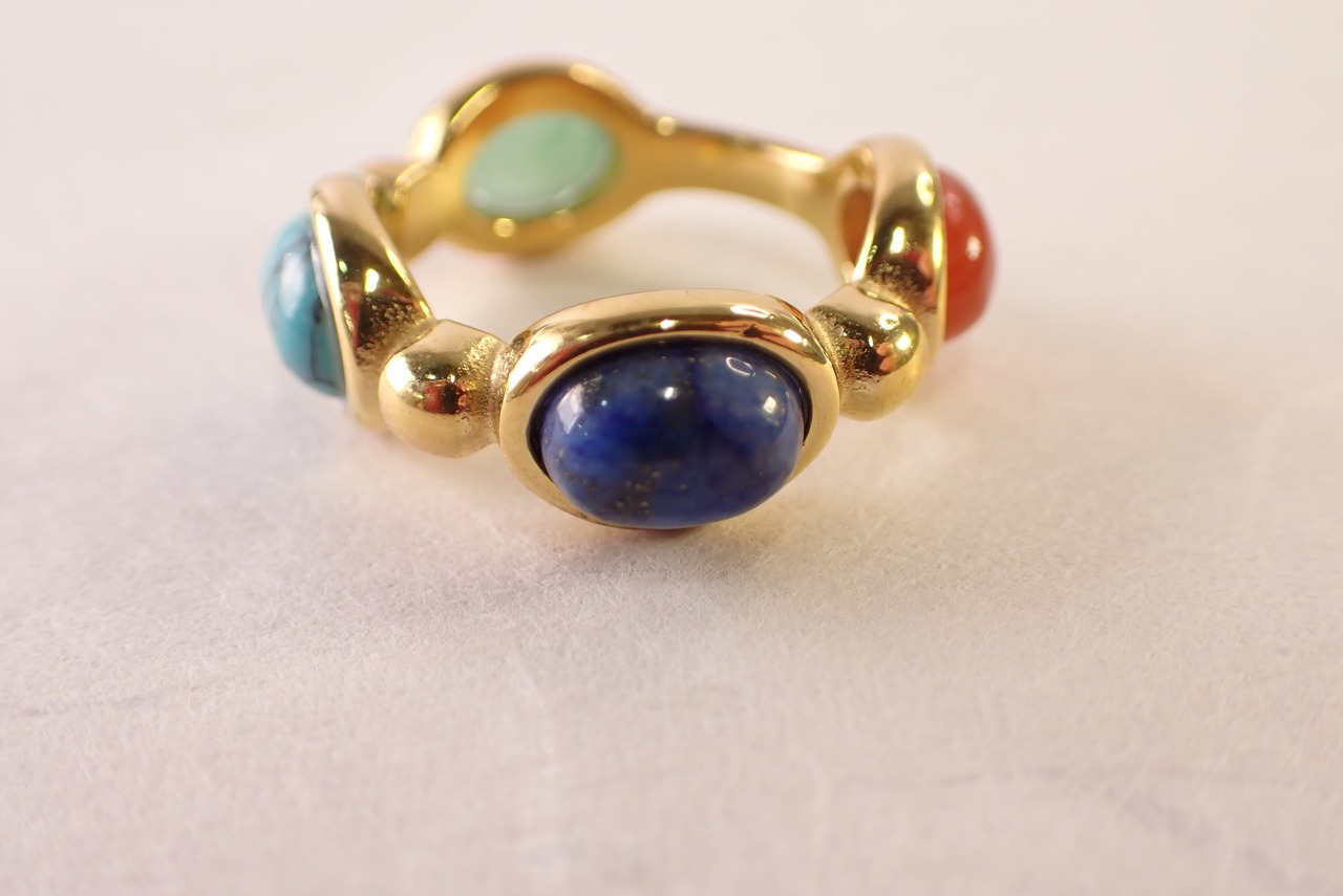 リング(ターコイズ、ラピスラズリ、カーネリアン、グリーンオニキス)　[D12-144]