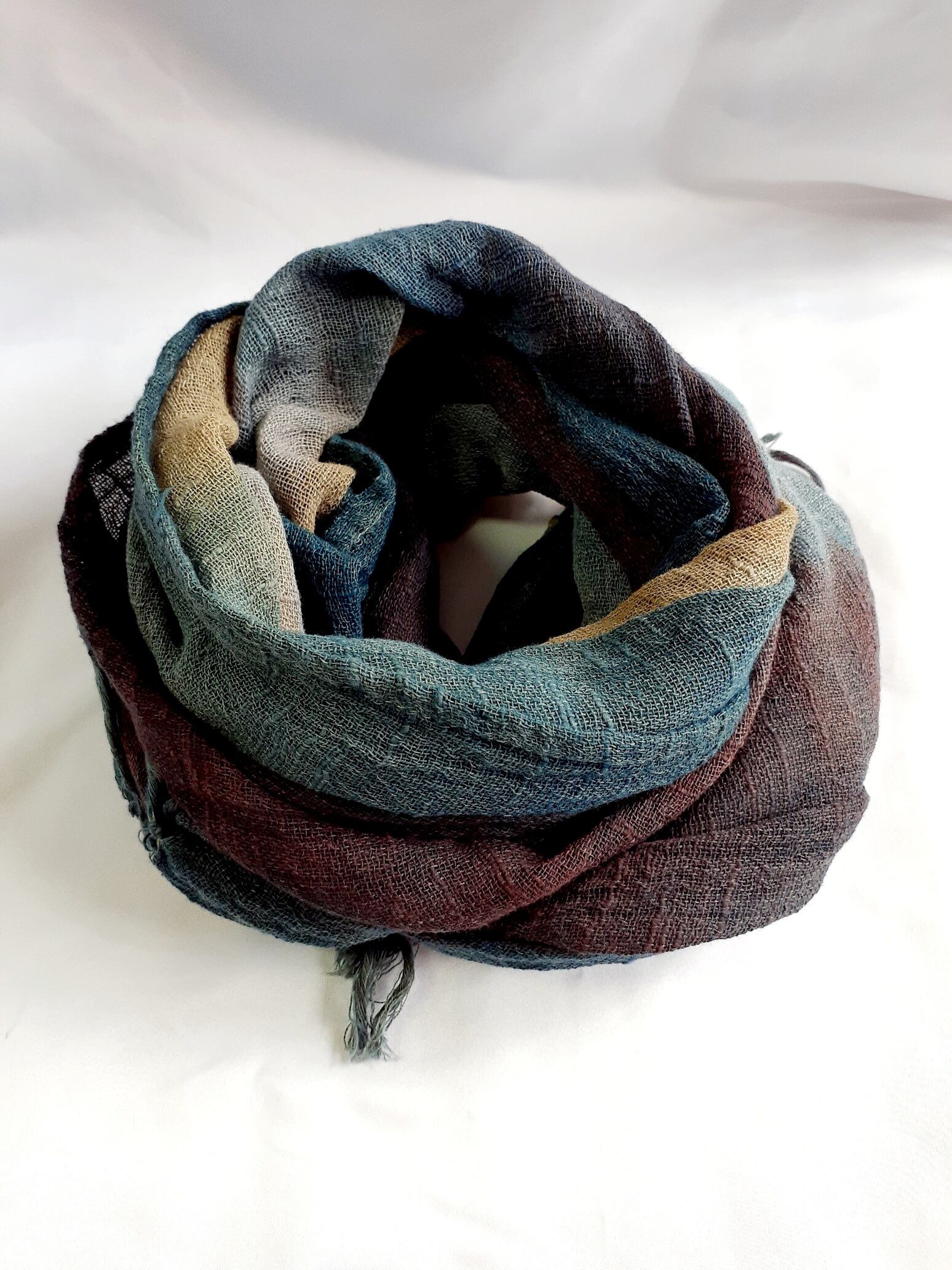 手染めコットンストール(藍染×ベンガラ染め)