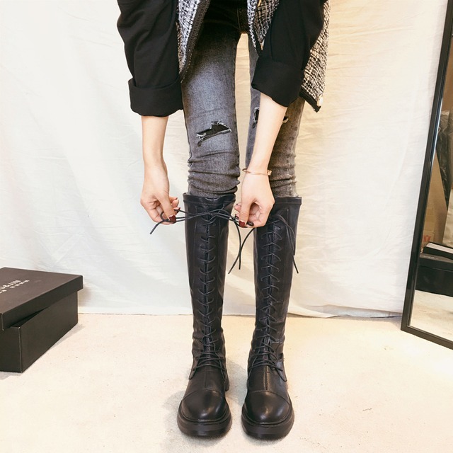 ブーツオータム薄手スプリングスタイル ロング 靴 シューズ 春物 秋物 フェイクシューズ0201667