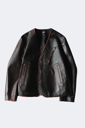 KHOKI 【No Collar Leather Jacket   -Brown-】