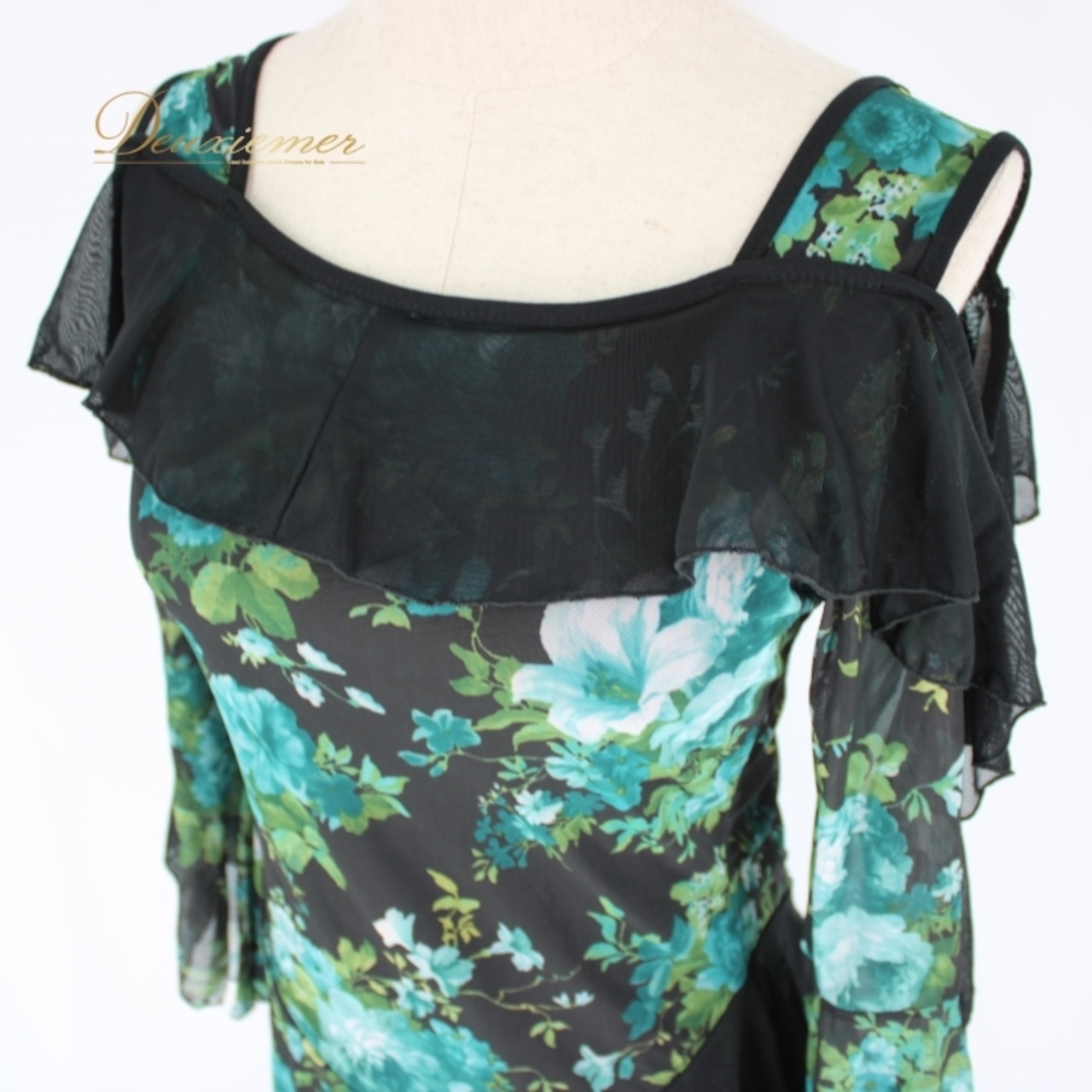 社交ダンス 衣装 スタンダード ドレス ワンピース レッスンウェア パーティ衣装 黒 緑 ICHIOKU イチオク ブラック系 グリーン系 花柄 長袖 花柄ドレス フラワープリント ワイドスリーブ エレガント コーディネート ドレスアップ フォーマル ショールカラー パーティー用 レディース 大人の女性用 社交ダンス用衣装 レッスン用 ステージ衣装 おしゃれ 着心地良い おすすめ デザイン特長 色合い ロングドレス 軽やか 柔らかい素材 ストレッチ素材 通気性良好