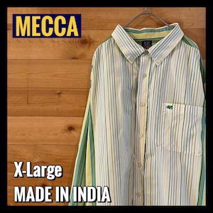【MECCA】 ゆるだぼ XL マルチストライプシャツ 長袖シャツ 刺繍ロゴ hiphop b系 90s アメリカ古着