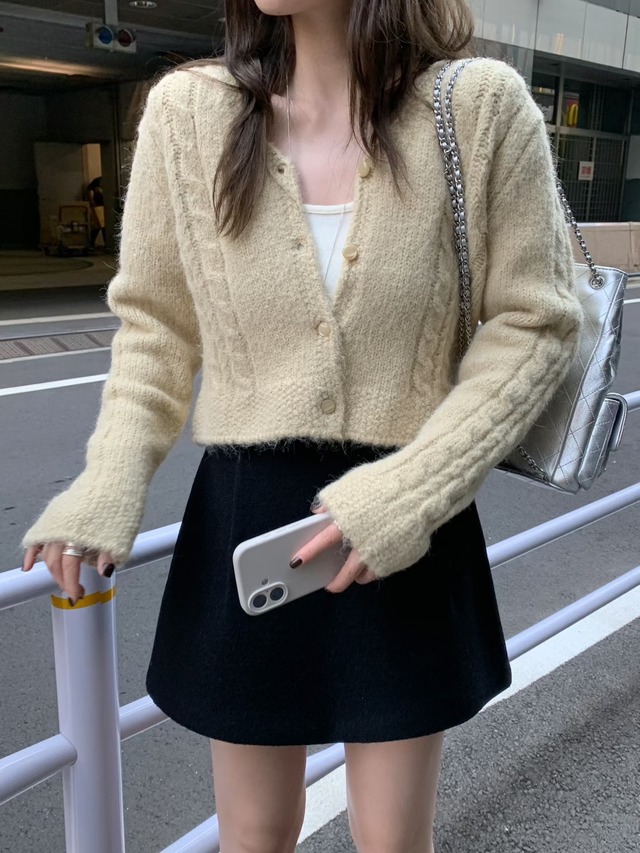 (予約) mellounge / Powder cable cardigan 3color