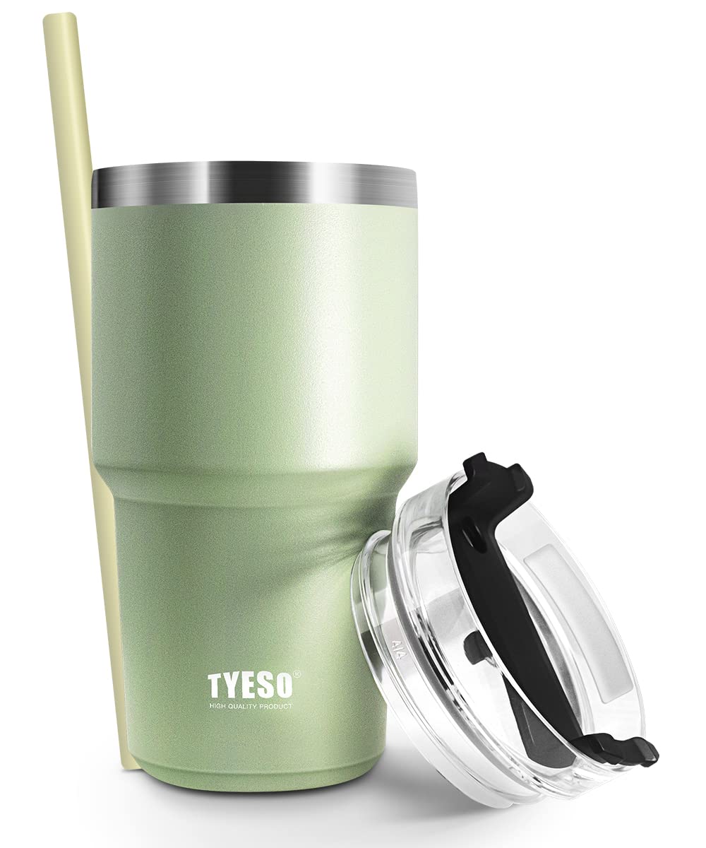 【日本限り】TYESO タンブラー ストロー付き 水筒 ボトル スポーツボトル ストローボトル ふた付き 真空断熱 600ml 真空クエンチャー 魔法瓶 運動 多色 直飲み 保温 保冷 ジョッキ 大容量 広口 持ち運び 3WAYふた アウトドア スポーツ観戦 (グリーン)