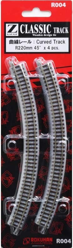 1/220 Z Scale Rokuhan R004 R220mm 45º Curved Track 4 pcs. 