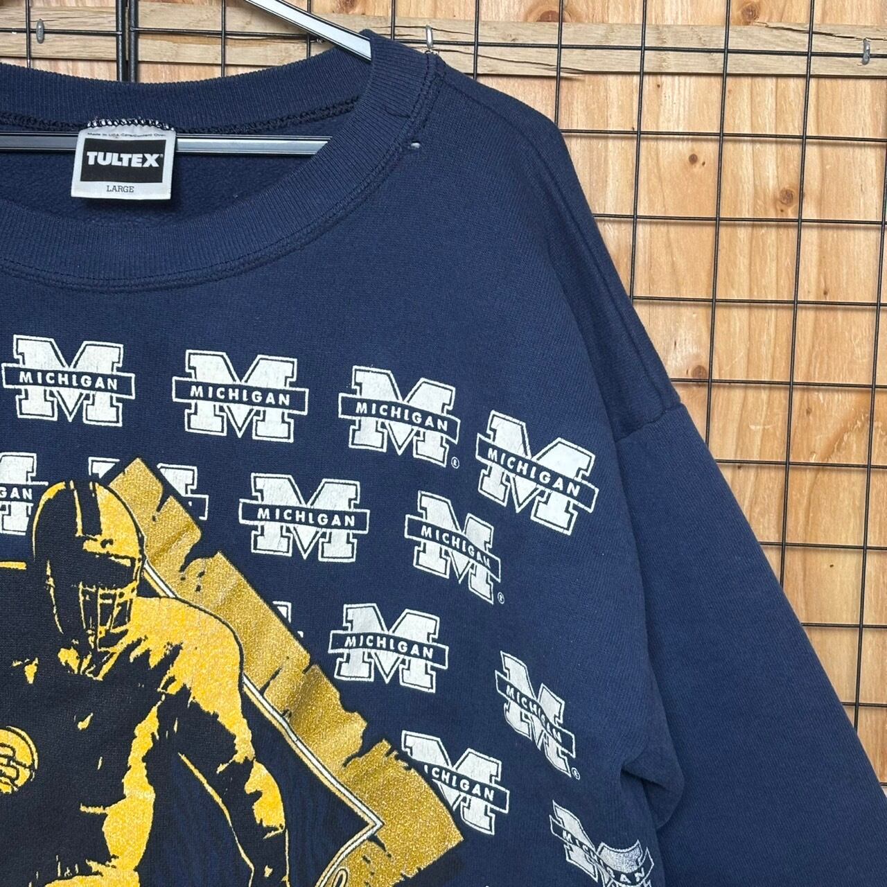 TULTEX タルテックス スウェット ネイビー L ミシガン大学 ウルヴァリンズ USA製 プリント スポーツ チーム ヴィンテージ フロントデザイン 古着 90年代 90s