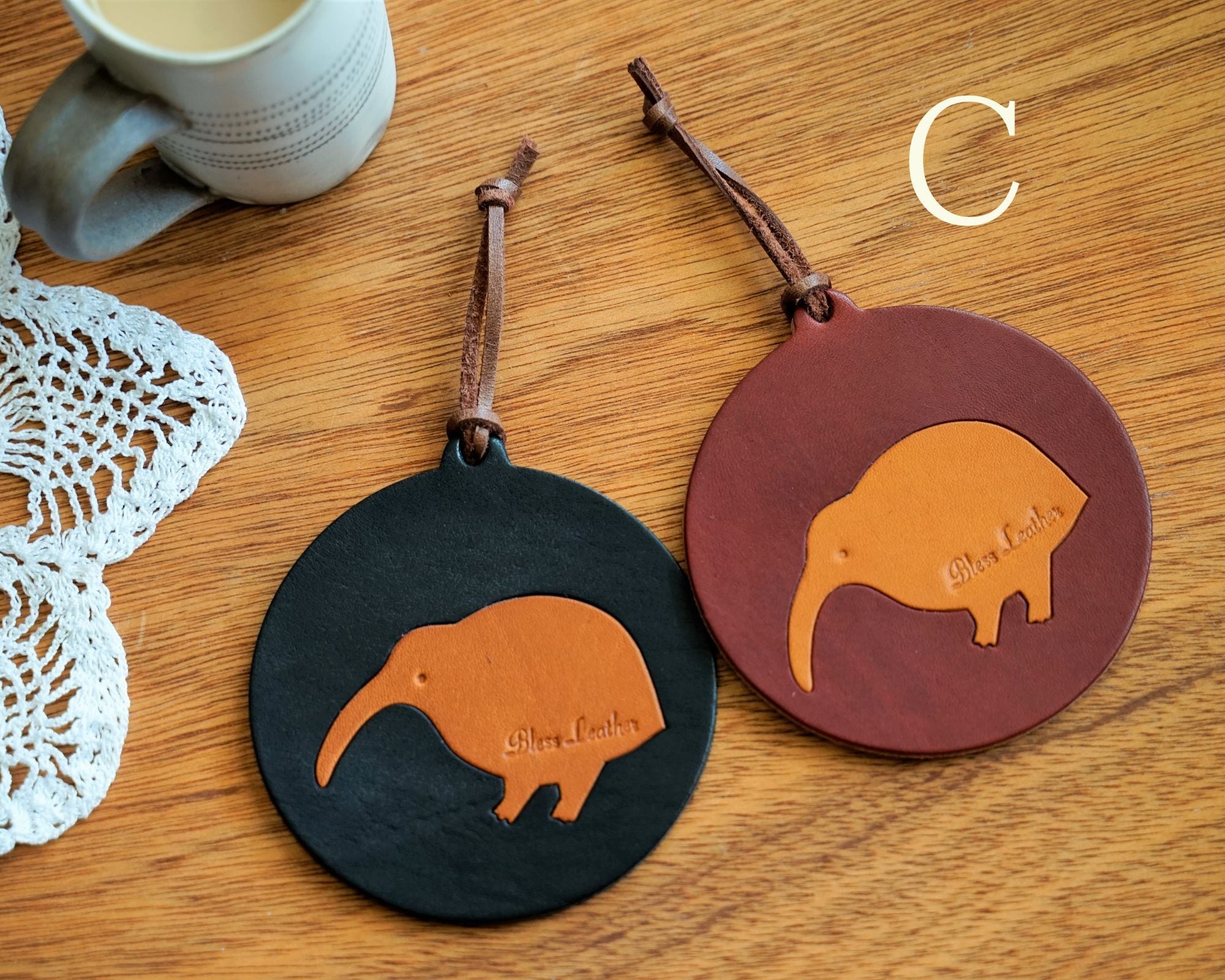 KIWI コースター 2枚セット | 革細工とニュージーランド雑貨のお店