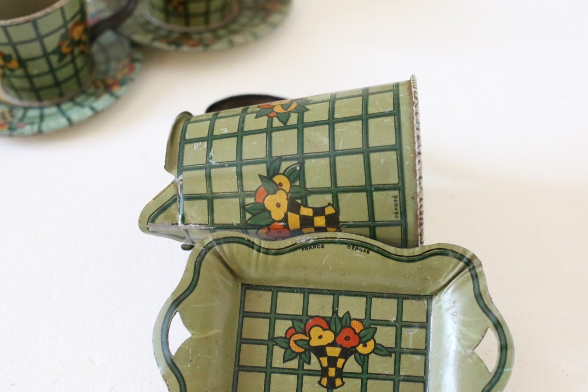 フランス アンティーク ブリキ Dinette ままごと用 6点セット N