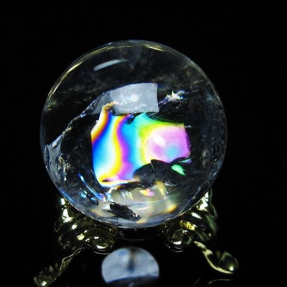アイリスクォーツ 水晶 丸玉 虹入り 25mm スフィア 置物 水晶玉 一点物 141-7018