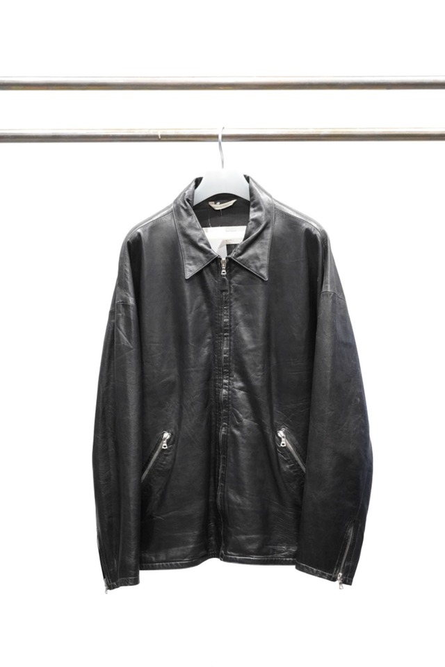 90's "SERAPHIN" Black Color Lamb Leather Zip-Up Short Jacket Made in FRANCE