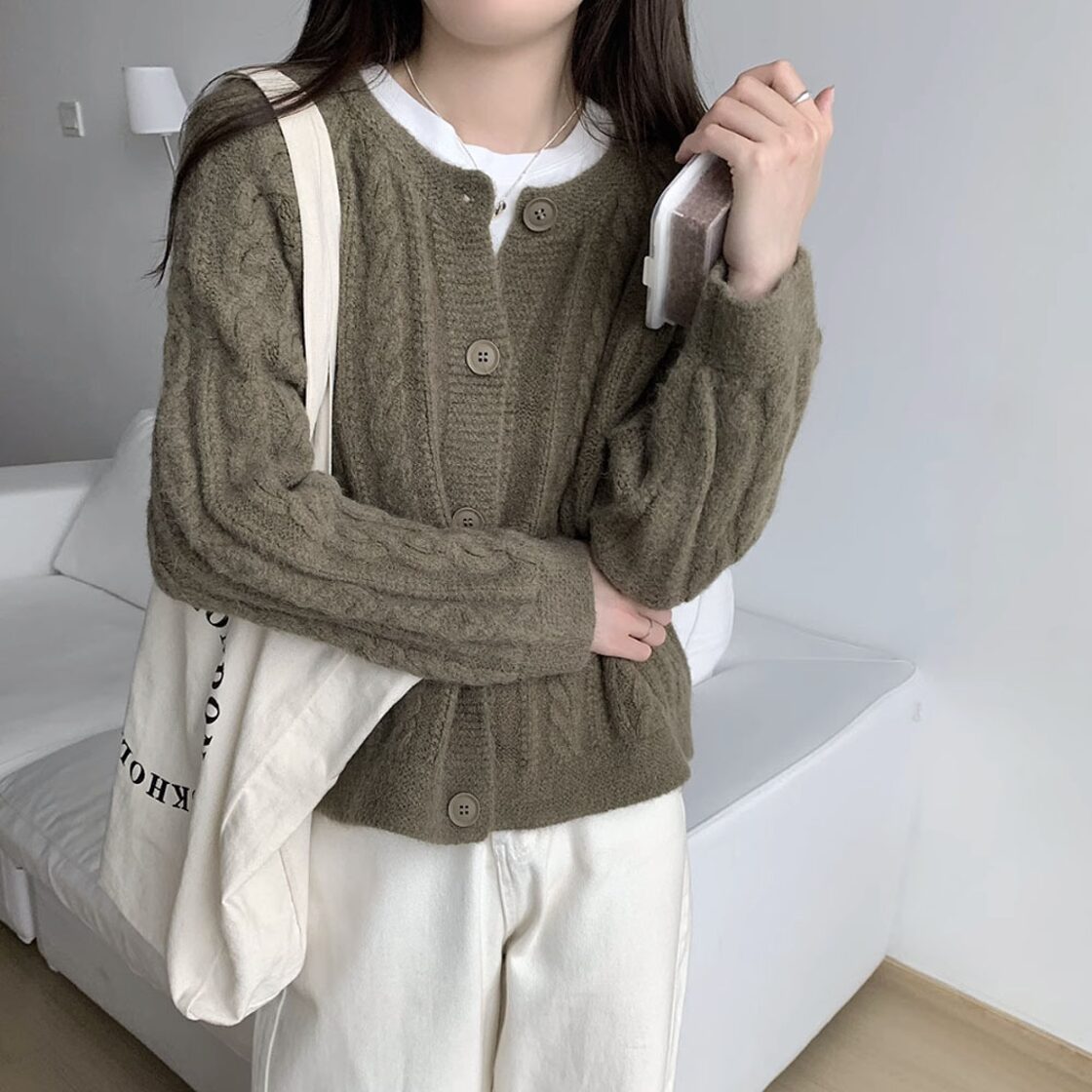 全4色 ケーブルニットカーディガン 厚手ニット ケーブル編み 編み込み 