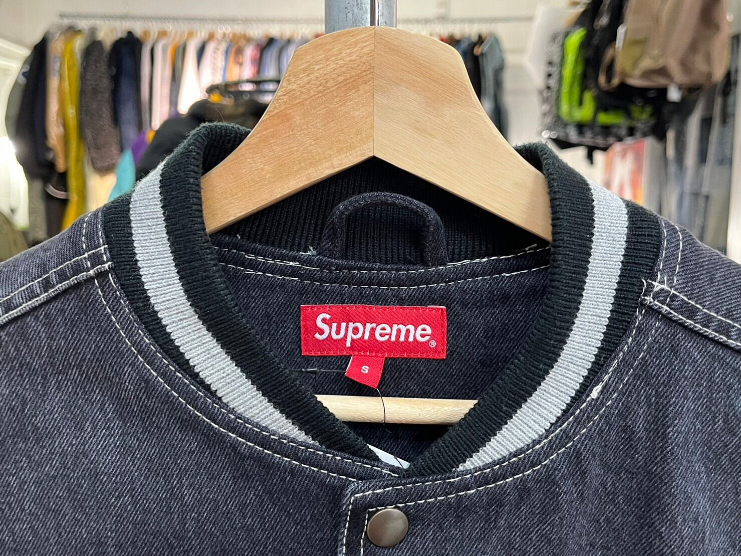 Supreme DENIM VARSITY JACKET INDIGO SMALL 12840 | BRAND BUYERS OSAKA 