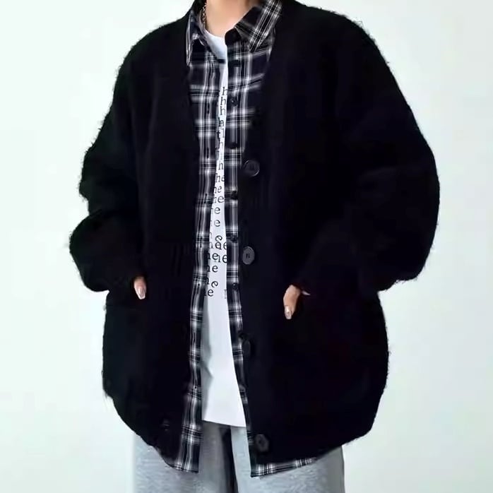 ボタンフロント ヒップ丈 オーバーサイズ カーディガン 2color ATO0075