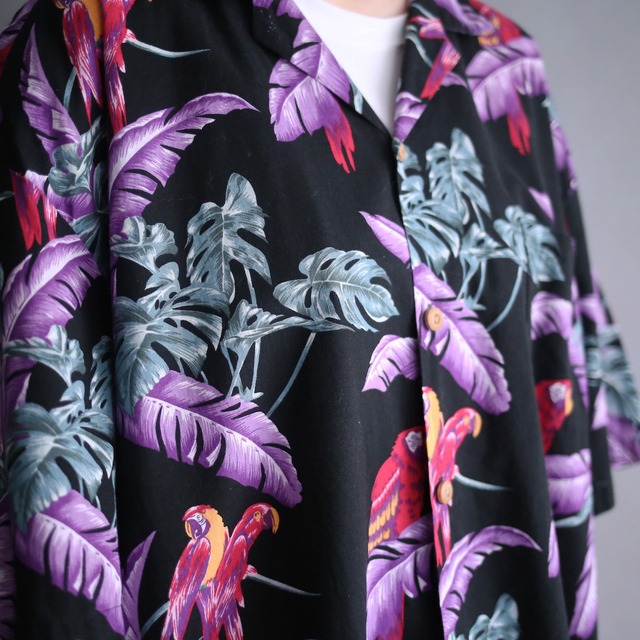 violet botanical art pattern loose h/s shirt