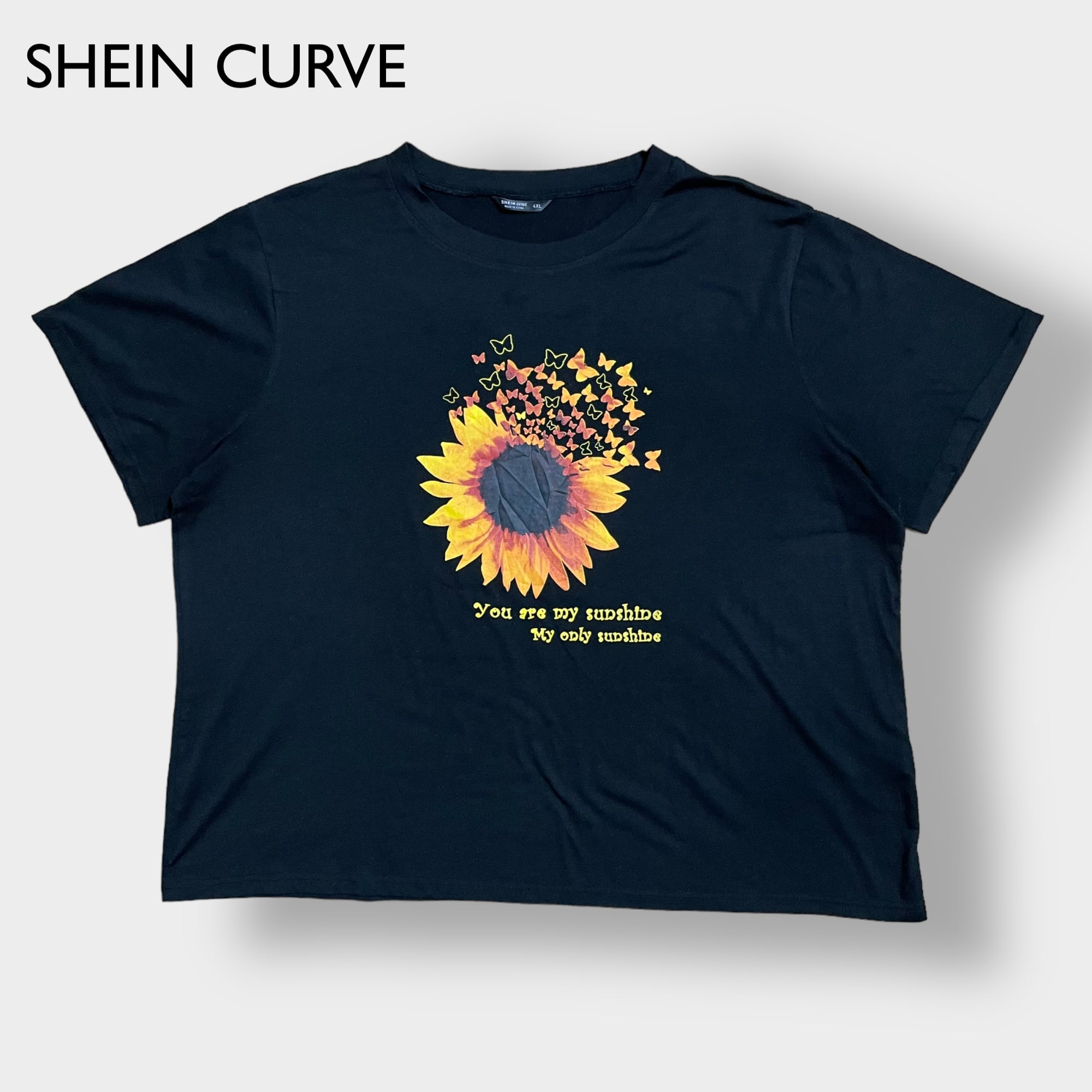 SHEIN CURVE】4XL ビッグシルエット ひまわり 向日葵 蝶々 プリント T