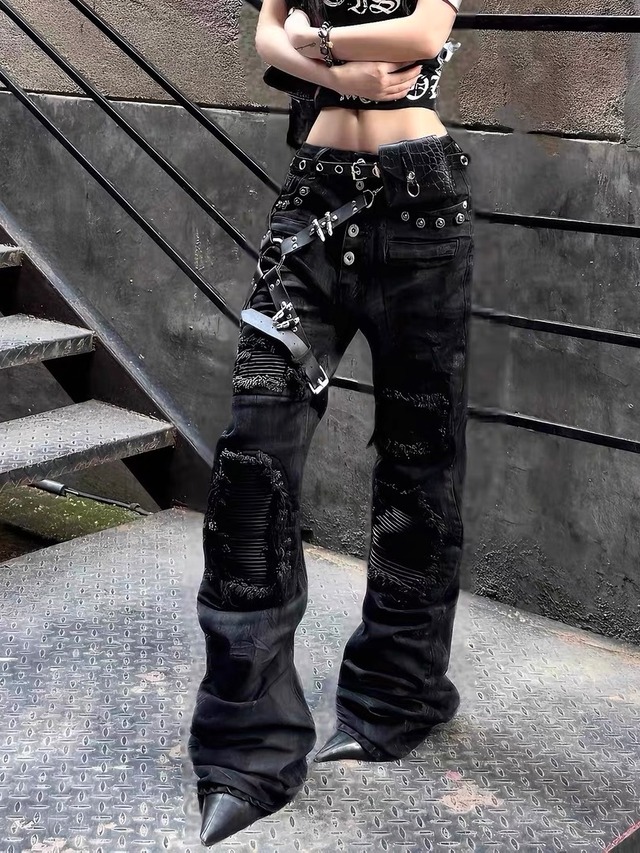 【SEXXDEVIL】Double Waist Five Stripe Distressed Sweatpants