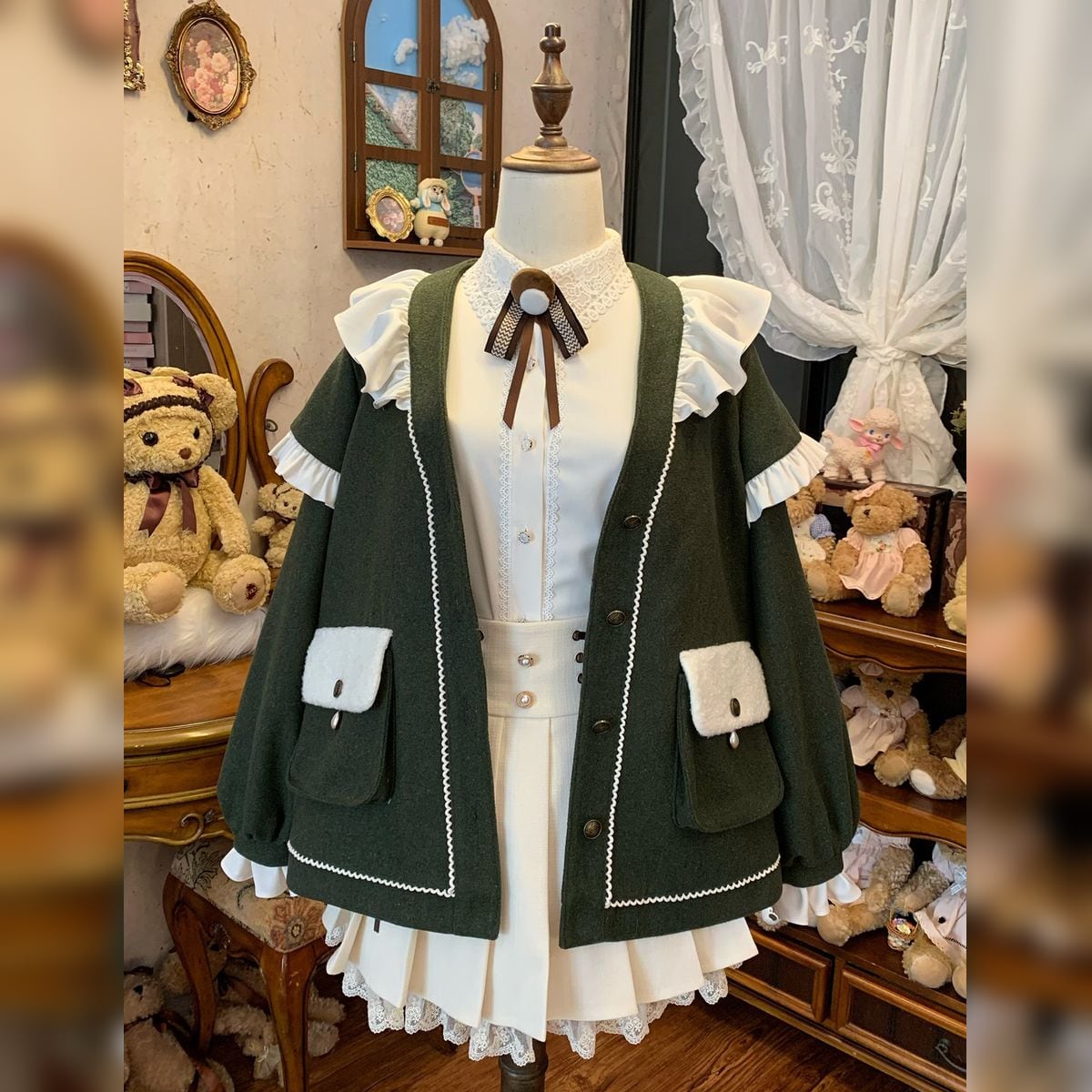 レースアップフリルジャケットセットアップ：トップス+スカートセット
